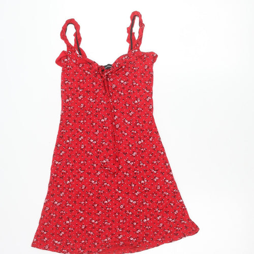 PrettyLittleThing Women’s Red Floral Slip Dress Size 6 Summer Casual