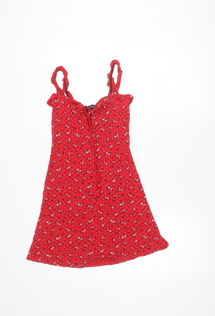 PrettyLittleThing Women’s Red Floral Slip Dress Size 6 Summer Casual