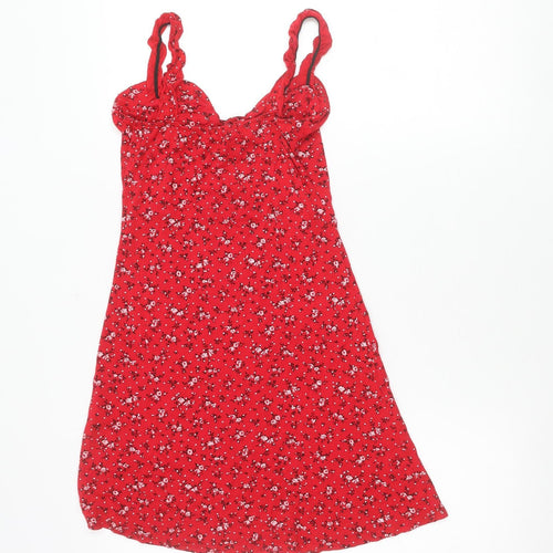 PrettyLittleThing Women’s Red Floral Slip Dress Size 6 Summer Casual