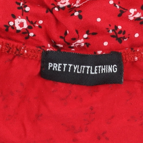PrettyLittleThing Women’s Red Floral Slip Dress Size 6 Summer Casual
