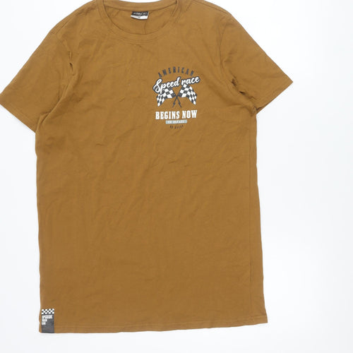 Alphar One Mens Brown XL Graphic Sports Racing T-Shirt