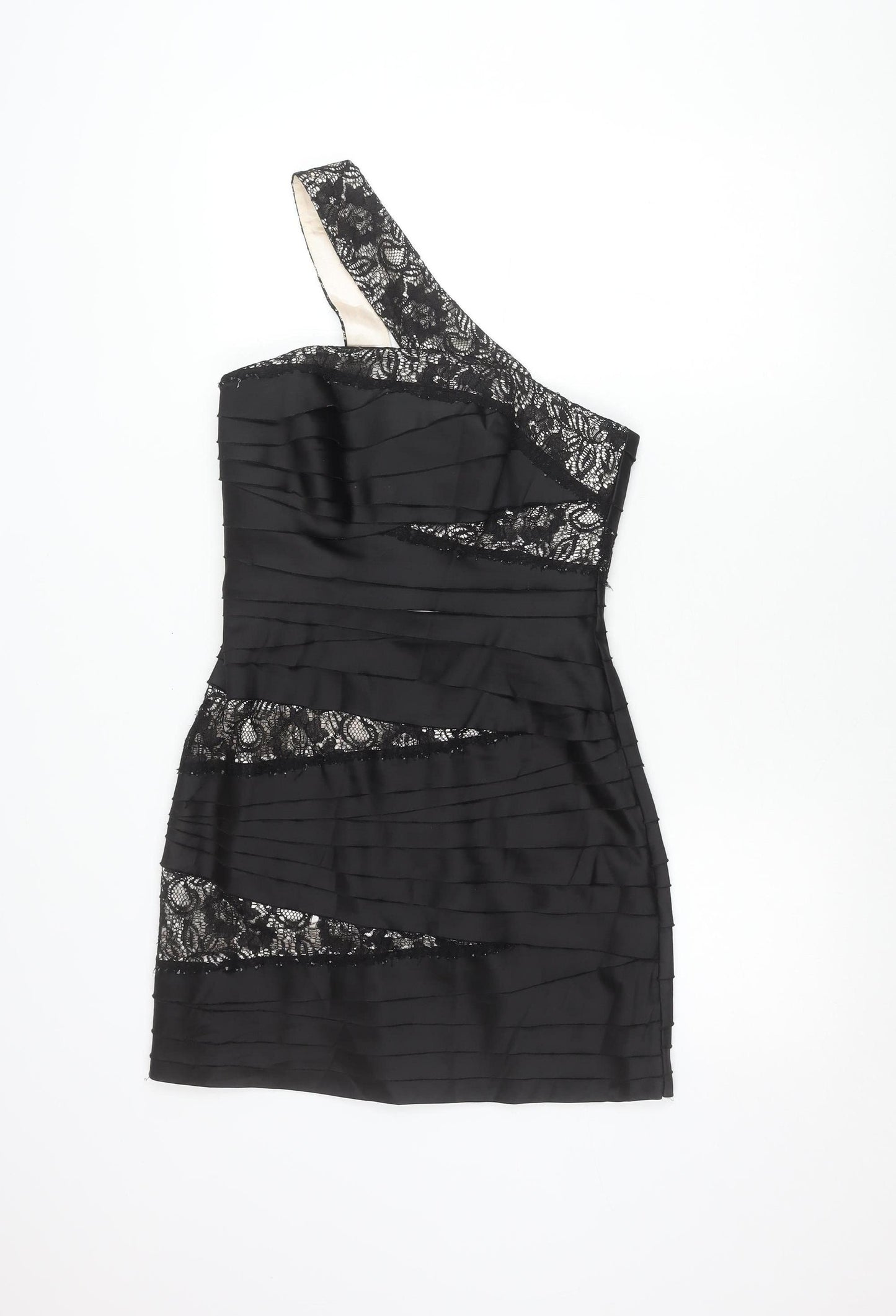Red Herring Women’s Black One Shoulder Lace Bodycon Dress Size 10