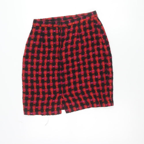Debenhams Women’s Red Black Check Pencil Skirt Size 14 Wool Blend