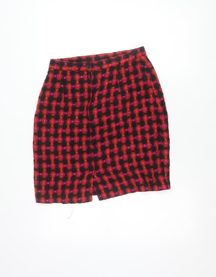 Debenhams Women’s Red Black Check Pencil Skirt Size 14 Wool Blend