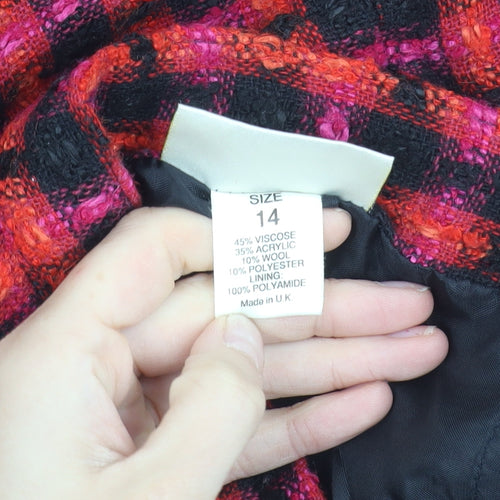 Debenhams Women’s Red Black Check Pencil Skirt Size 14 Wool Blend
