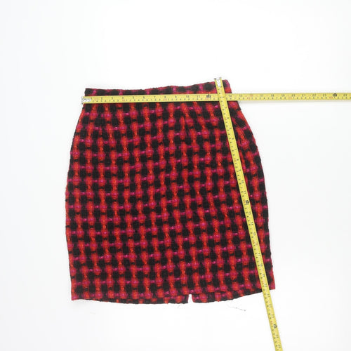 Debenhams Women’s Red Black Check Pencil Skirt Size 14 Wool Blend