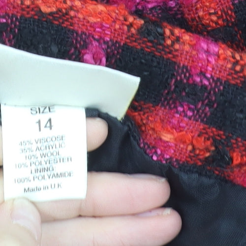 Debenhams Women’s Red Black Check Pencil Skirt Size 14 Wool Blend