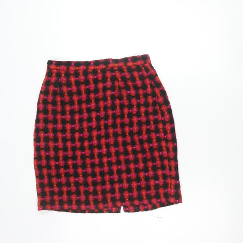 Debenhams Women’s Red Black Check Pencil Skirt Size 14 Wool Blend