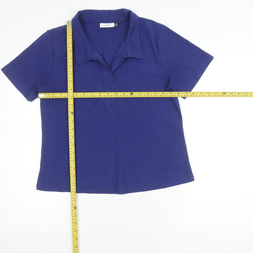 Adini Women Blue Cotton Polo Shirt Size S Short Sleeve Casual