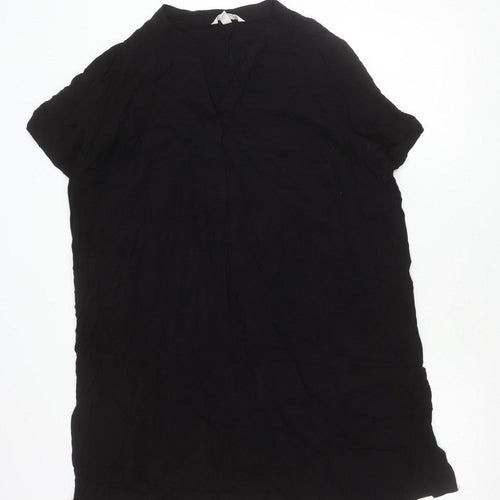 H&M Women Black Viscose Shift Dress Size 16 Short Sleeve