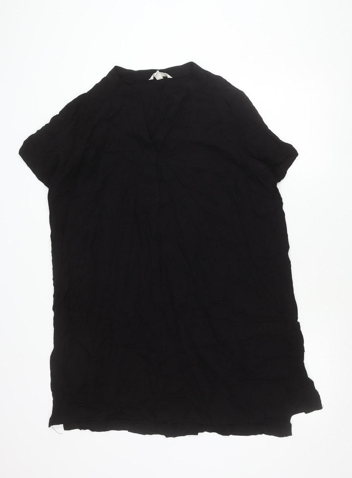 H&M Women Black Viscose Shift Dress Size 16 Short Sleeve