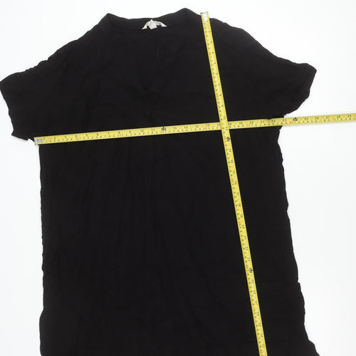 H&M Women Black Viscose Shift Dress Size 16 Short Sleeve