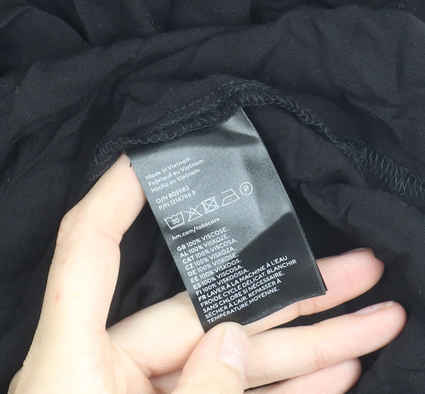 H&M Women Black Viscose Shift Dress Size 16 Short Sleeve