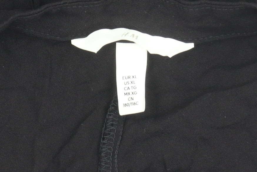 H&M Women Black Viscose Shift Dress Size 16 Short Sleeve