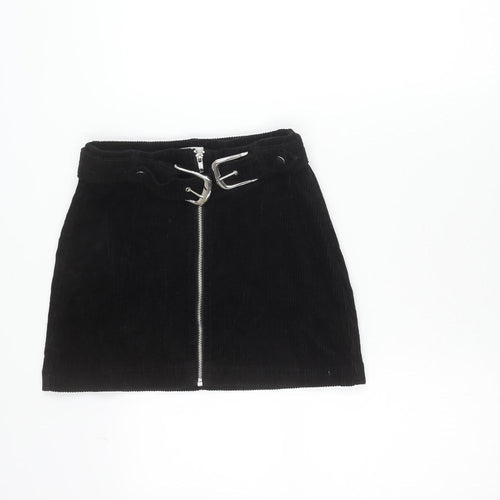 Topshop Women’s Black Corduroy Short Skirt UK 4 Petite Zip Buckle