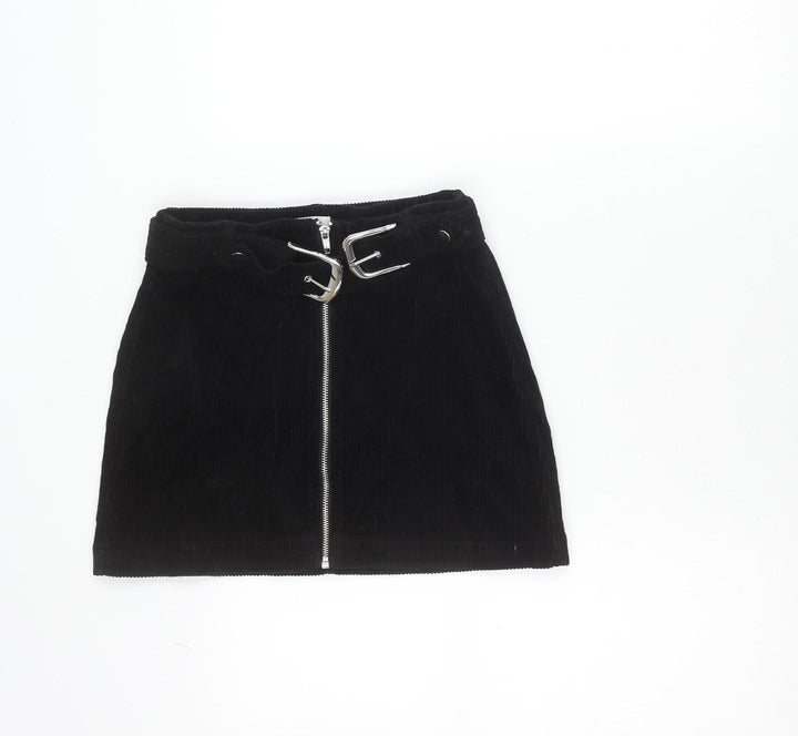 Topshop Women’s Black Corduroy Short Skirt UK 4 Petite Zip Buckle