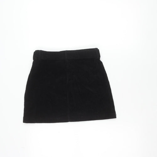 Topshop Women’s Black Corduroy Short Skirt UK 4 Petite Zip Buckle