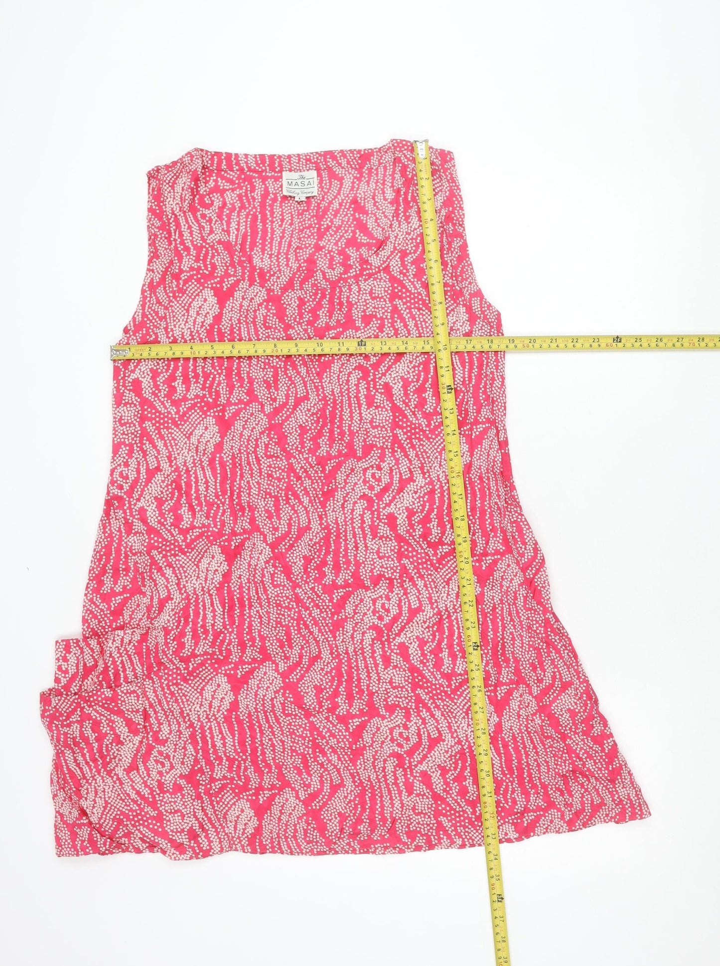 Masai Women Pink Polka Dot Viscose Sleeveless Shift Dress L