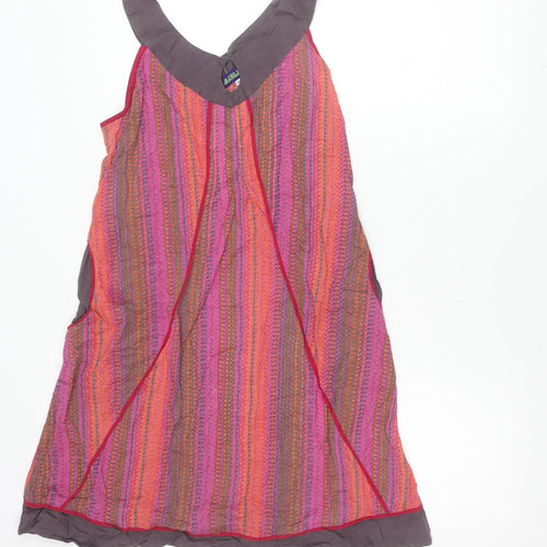 Mangalam Womens Multicoloured Cotton Trapeze Swing Dress M/L Boho Summer