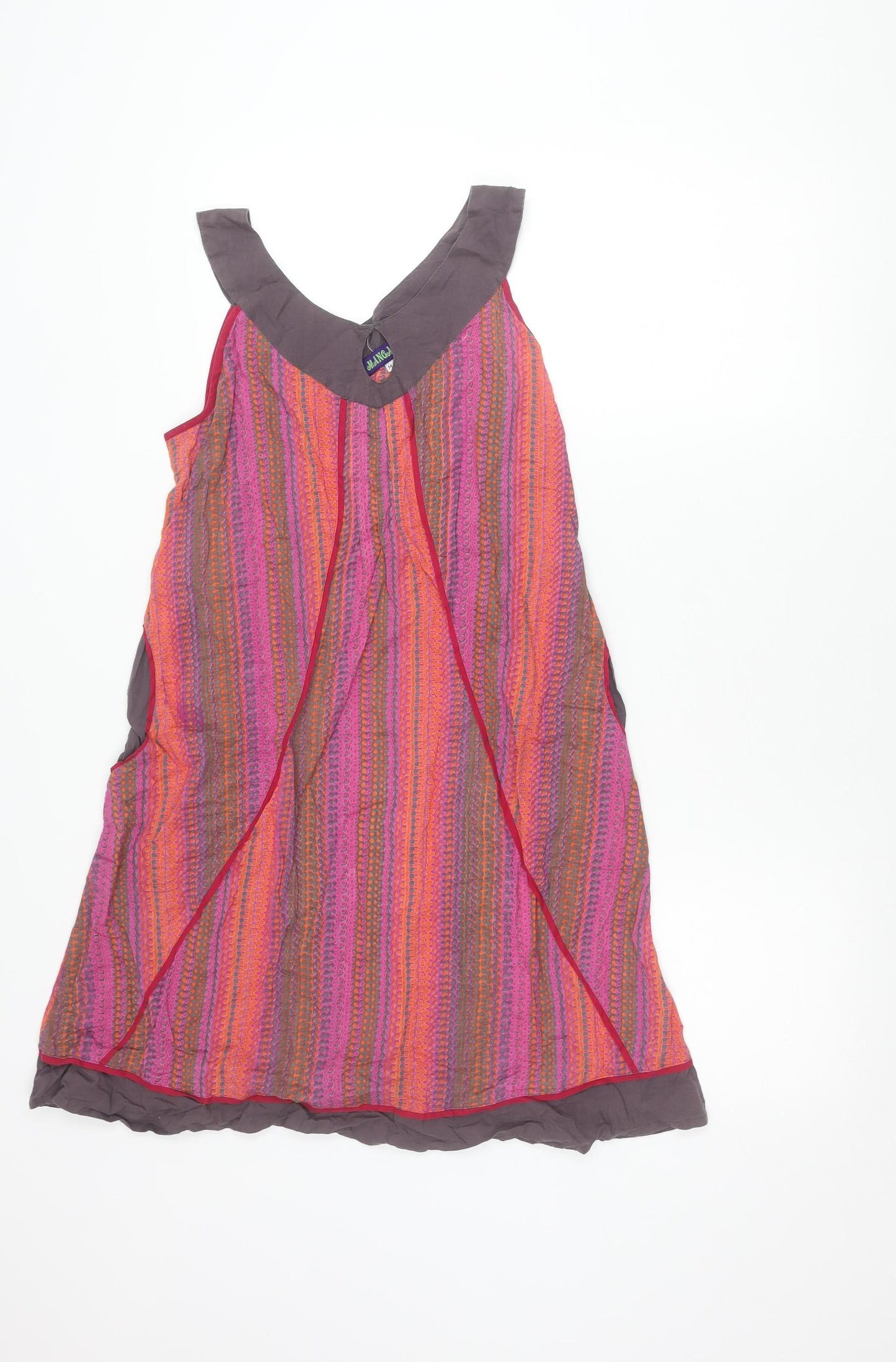 Mangalam Womens Multicoloured Cotton Trapeze Swing Dress M/L Boho Summer