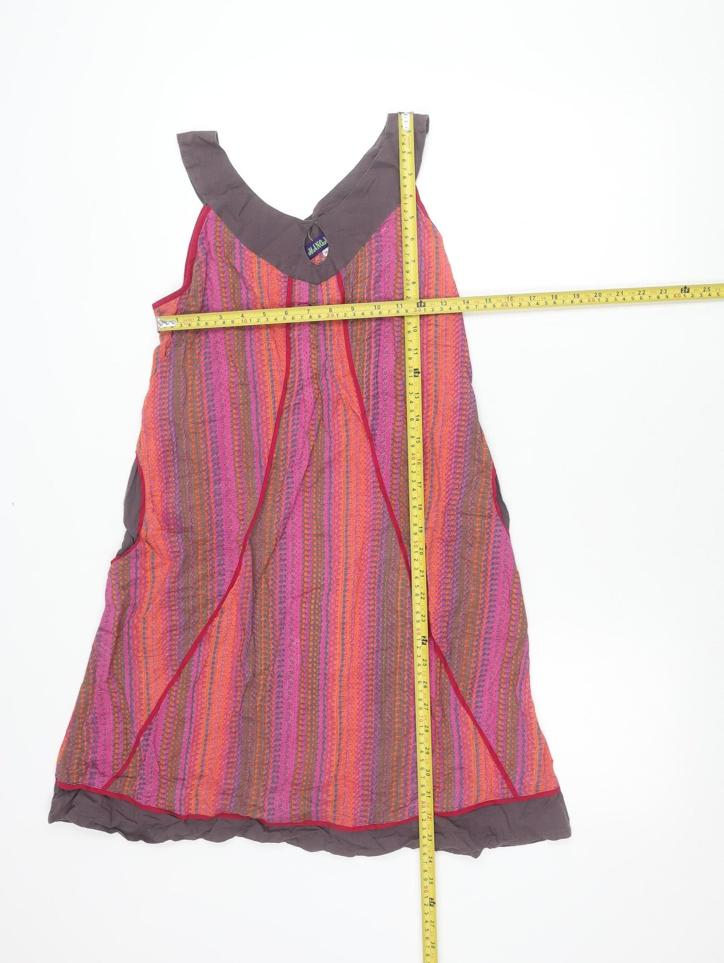Mangalam Womens Multicoloured Cotton Trapeze Swing Dress M/L Boho Summer