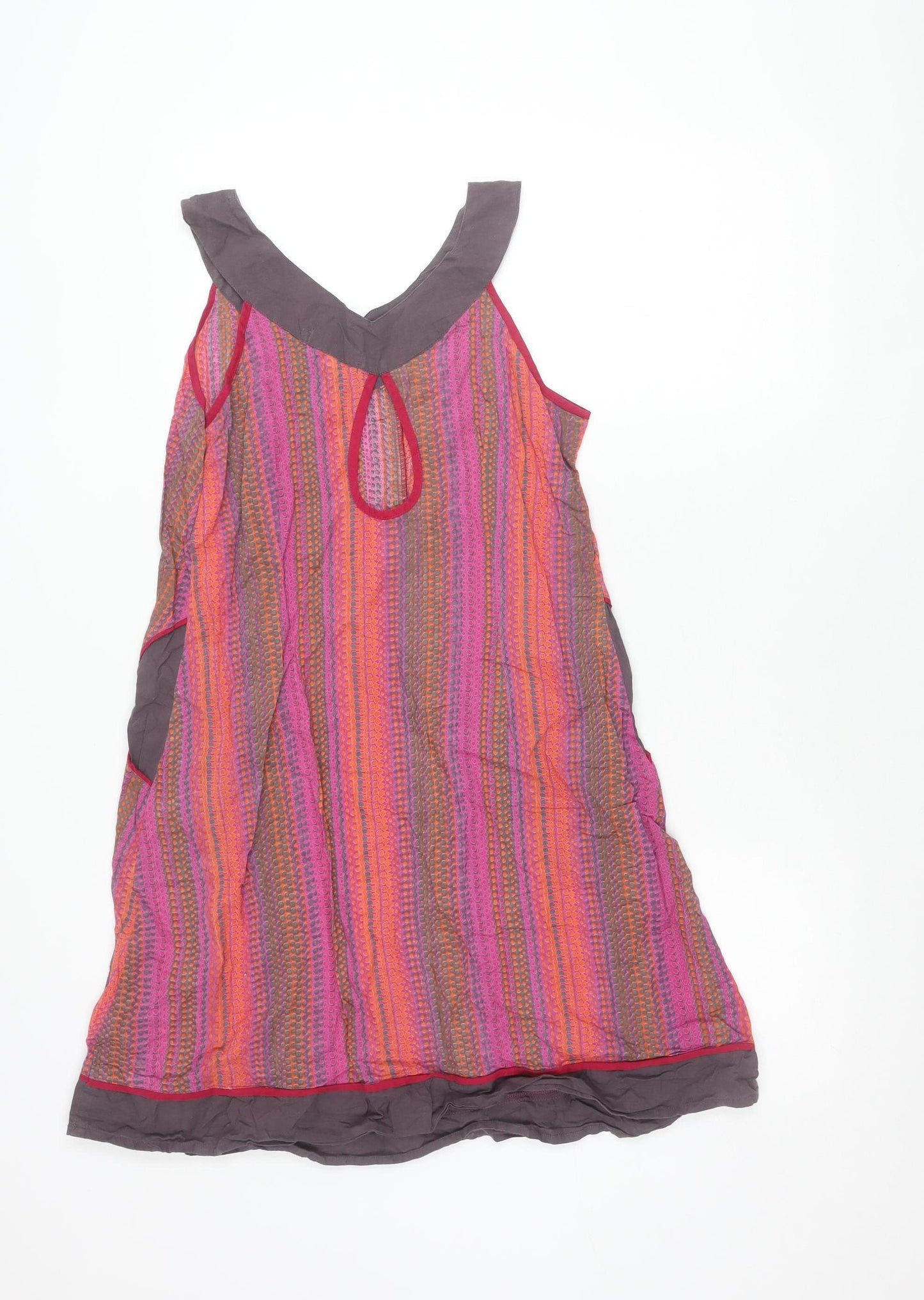 Mangalam Womens Multicoloured Cotton Trapeze Swing Dress M/L Boho Summer