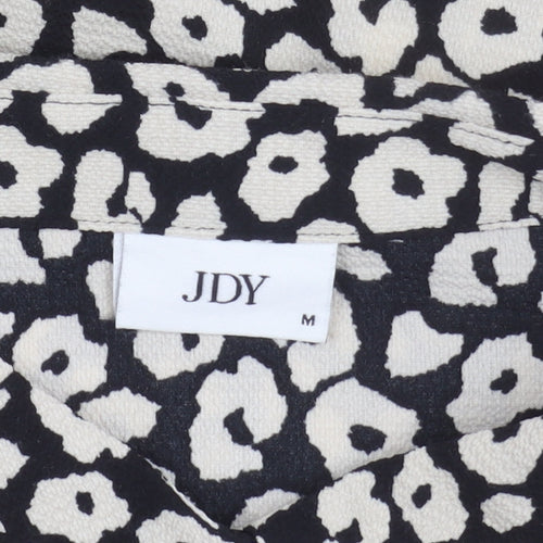 JDY Womens Black Animal Print Blouse Size M Long Sleeve Puff Button Up