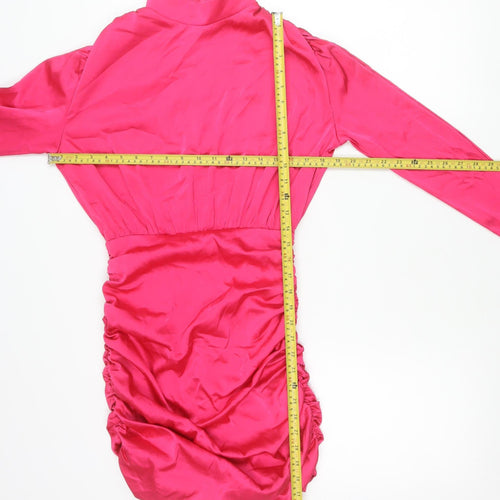 Rare London Women's Pink Size 8 Bodycon Mini Dress Ruched Long Sleeve