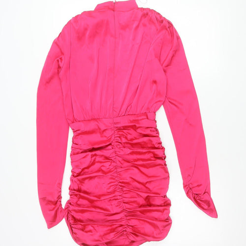 Rare London Women's Pink Size 8 Bodycon Mini Dress Ruched Long Sleeve