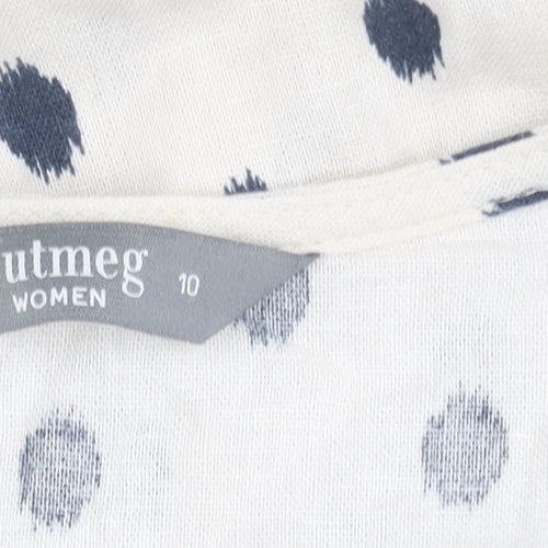 Nutmeg Women White Polka Dot Smock Dress Size 10 Linen Blend