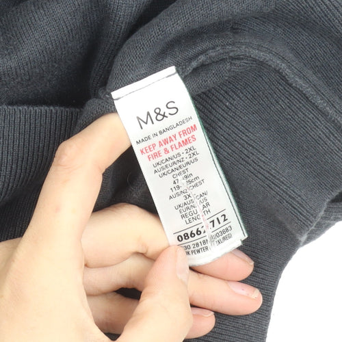 Marks and Spencer Men’s Grey 2XL V-Neck Cotton Jumper