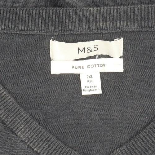 Marks and Spencer Men’s Grey 2XL V-Neck Cotton Jumper