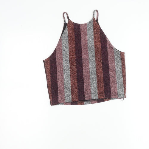 Topshop Womens Multicoloured Glitter Striped Halter Cropped Tank Top Size 10