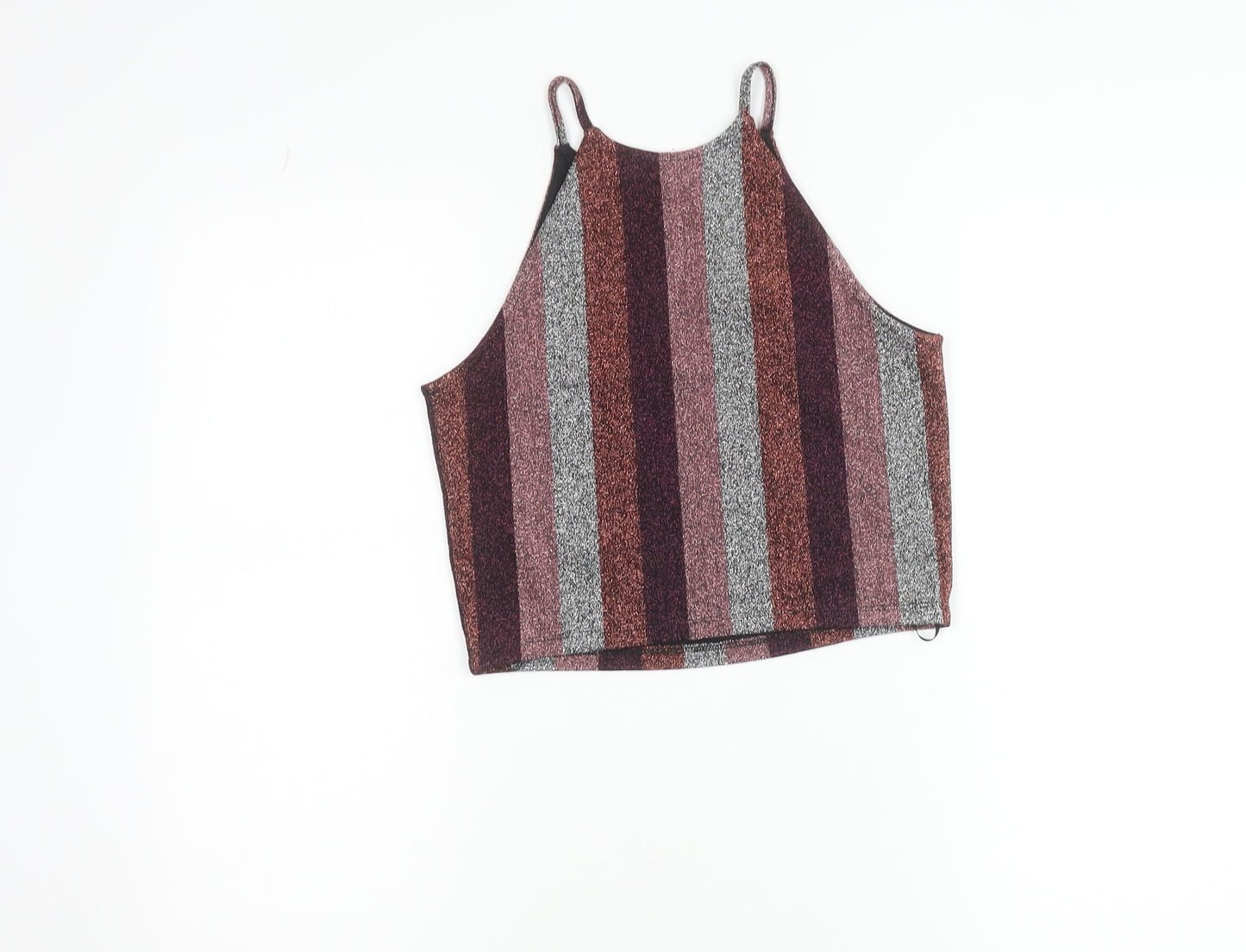 Topshop Womens Multicoloured Glitter Striped Halter Cropped Tank Top Size 10