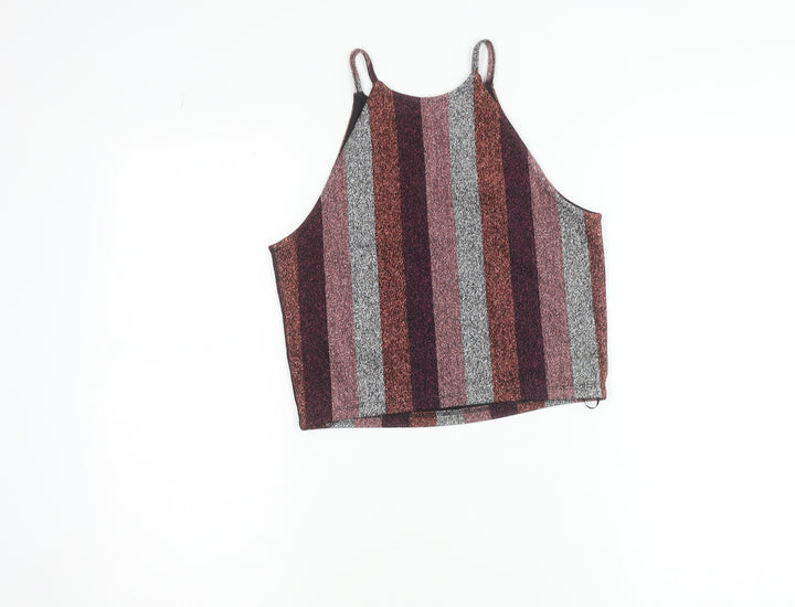 Topshop Womens Multicoloured Glitter Striped Halter Cropped Tank Top Size 10