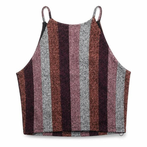 Topshop Womens Multicoloured Glitter Striped Halter Cropped Tank Top Size 10