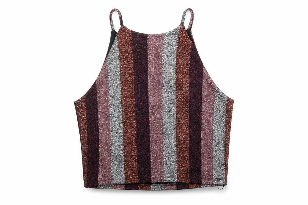 Topshop Womens Multicoloured Glitter Striped Halter Cropped Tank Top Size 10