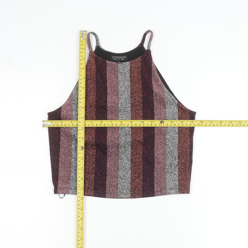 Topshop Womens Multicoloured Glitter Striped Halter Cropped Tank Top Size 10