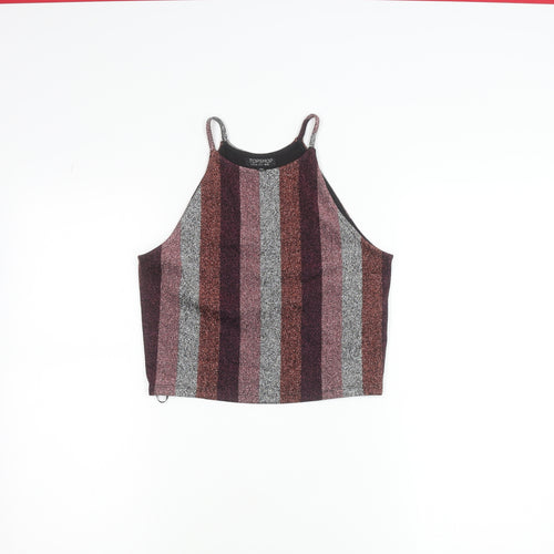 Topshop Womens Multicoloured Glitter Striped Halter Cropped Tank Top Size 10