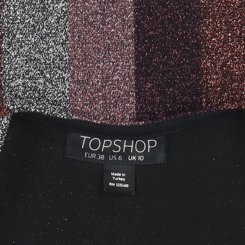 Topshop Womens Multicoloured Glitter Striped Halter Cropped Tank Top Size 10