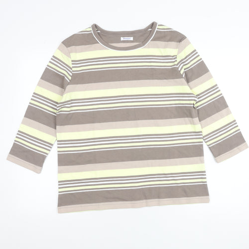 Damart Women’s Brown Striped 3/4 Sleeve Cotton T-Shirt UK 14/16