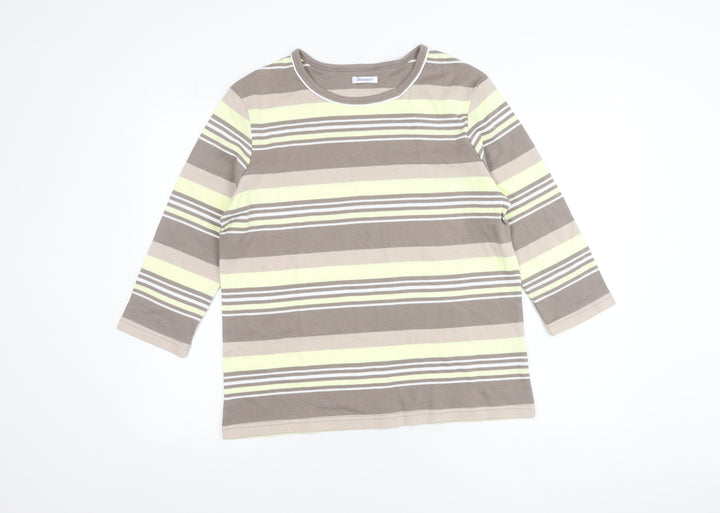 Damart Women’s Brown Striped 3/4 Sleeve Cotton T-Shirt UK 14/16