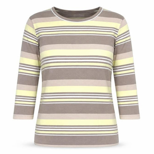 Damart Women’s Brown Striped 3/4 Sleeve Cotton T-Shirt UK 14/16