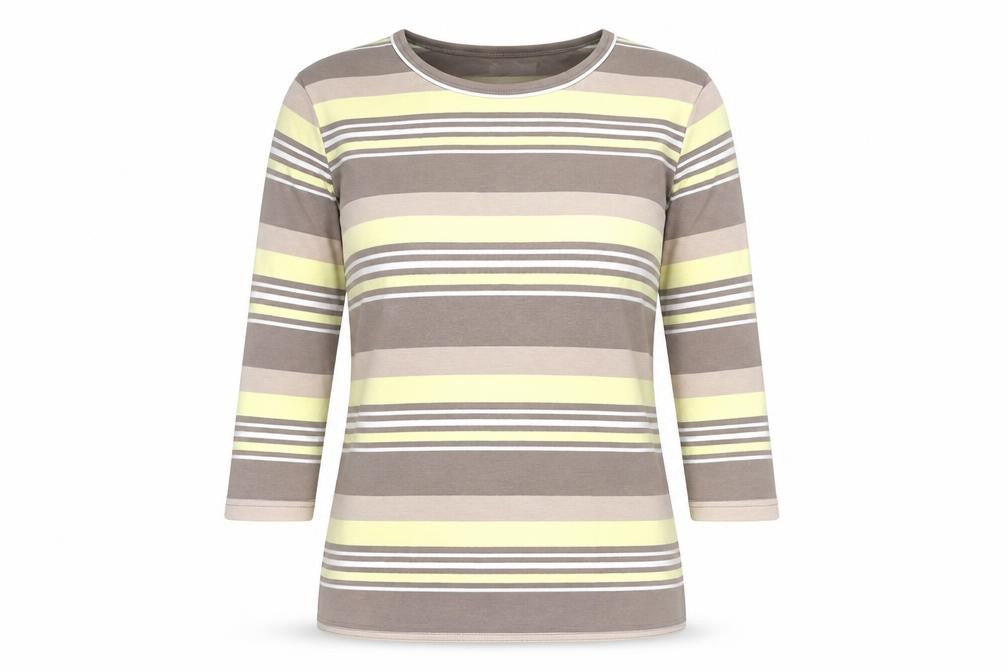 Damart Women’s Brown Striped 3/4 Sleeve Cotton T-Shirt UK 14/16