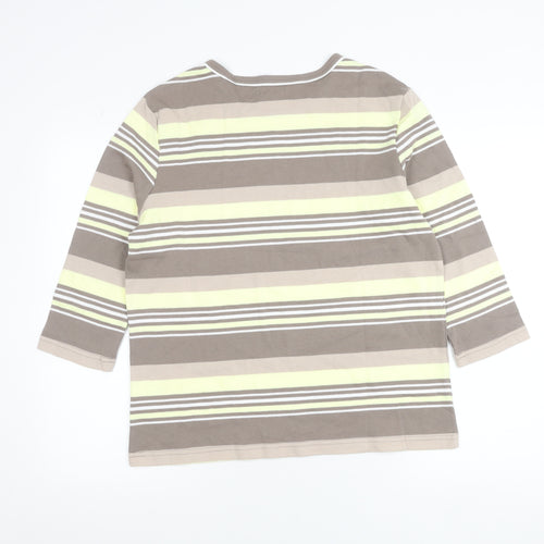 Damart Women’s Brown Striped 3/4 Sleeve Cotton T-Shirt UK 14/16
