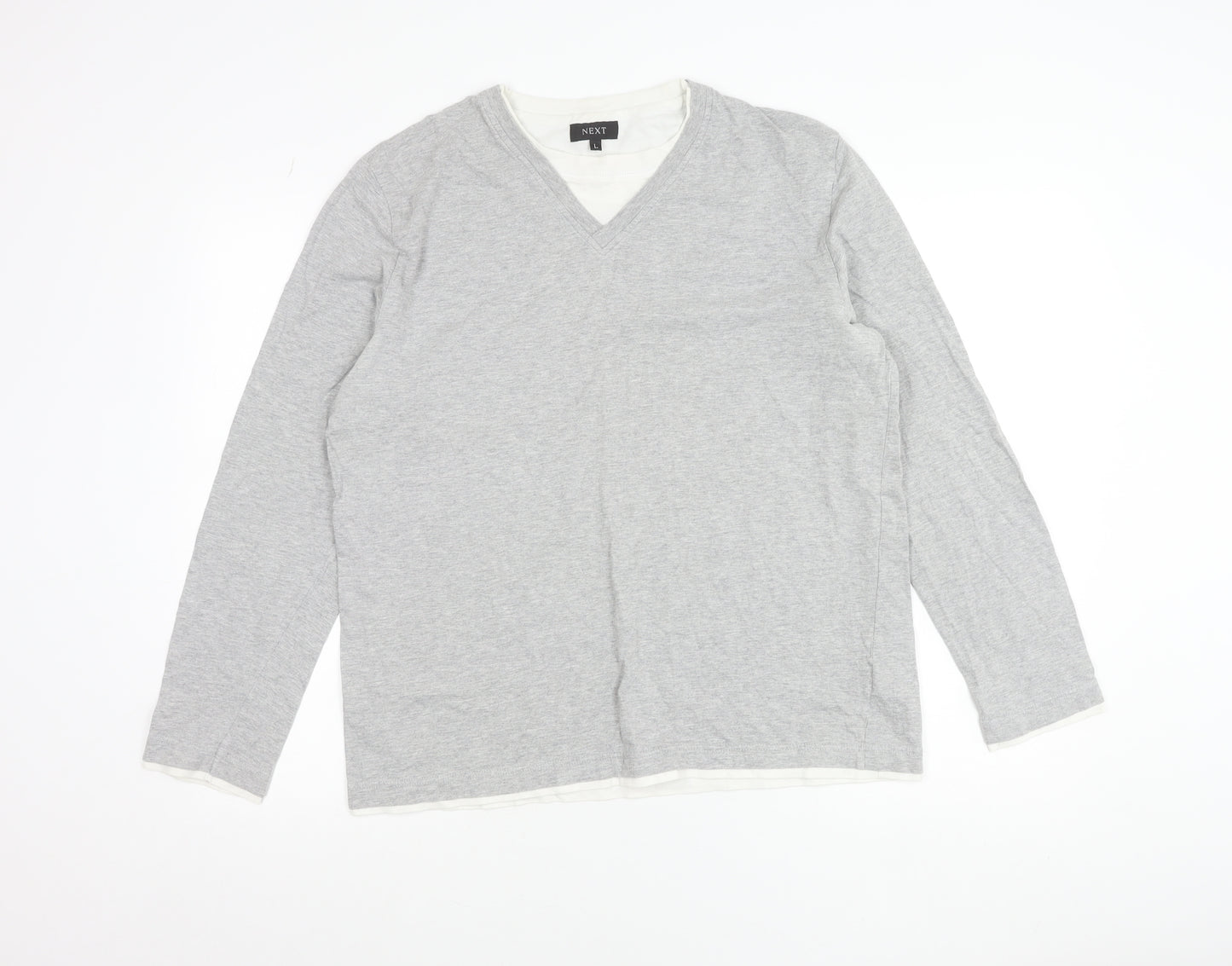 Next Men’s Grey V-Neck Long Sleeve Cotton T-Shirt L