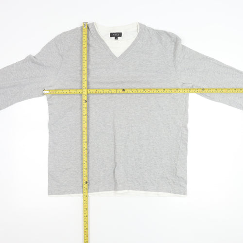 Next Men’s Grey V-Neck Long Sleeve Cotton T-Shirt L