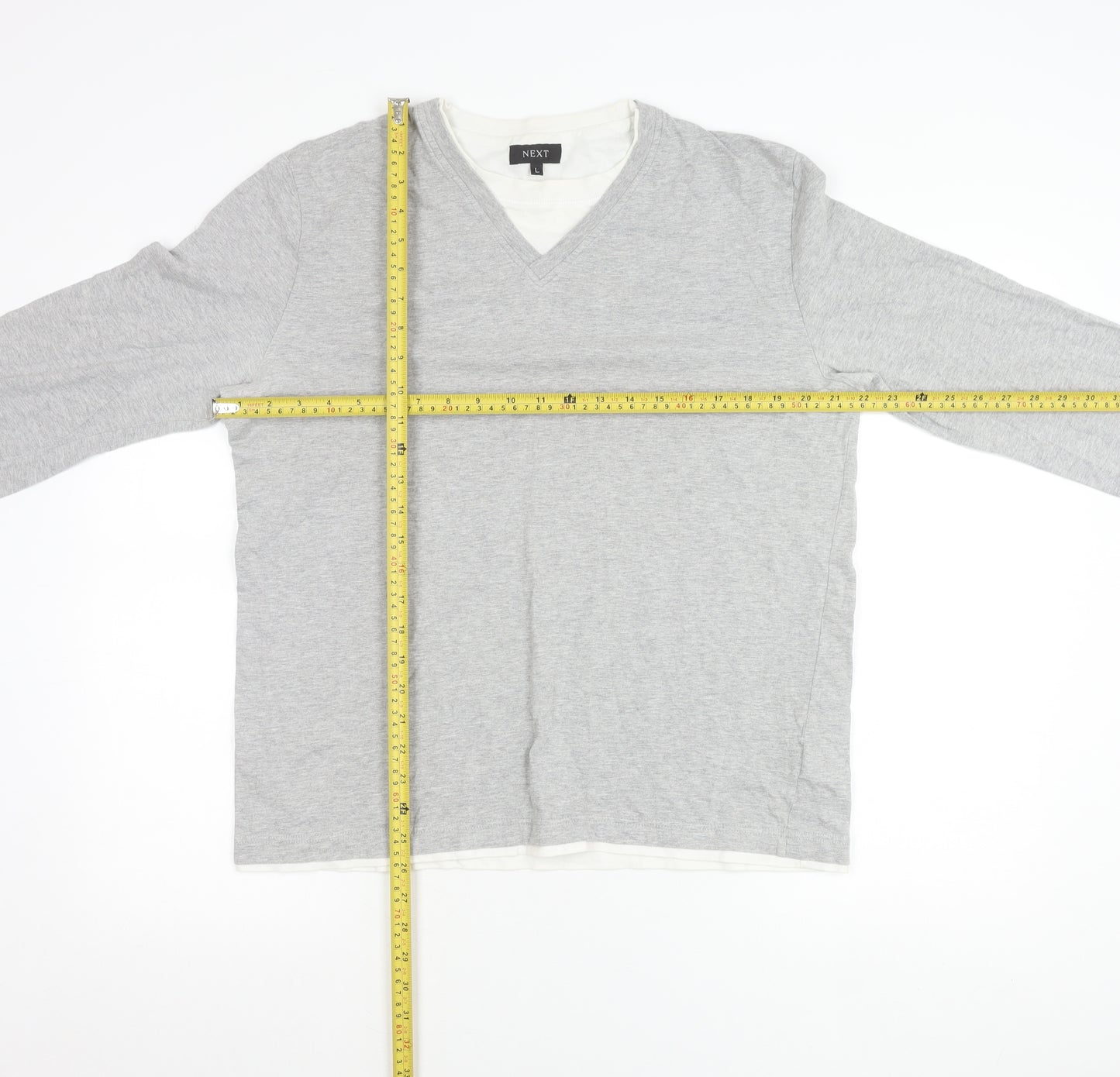 Next Men’s Grey V-Neck Long Sleeve Cotton T-Shirt L