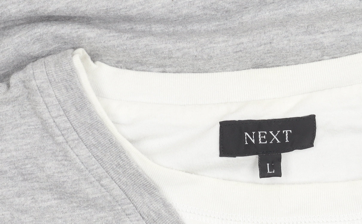 Next Men’s Grey V-Neck Long Sleeve Cotton T-Shirt L