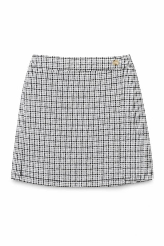 Front view of Abercrombie & Fitch Kids Teens Grey Check Pleated Skort, size 14